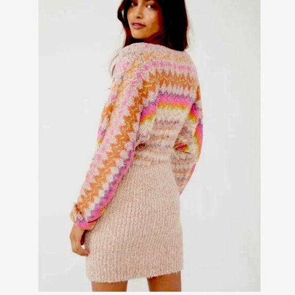 NWT Free People Forever Fair Isle Strawberry Knit Wrap Sweater Dress Small - Picture 2 of 10